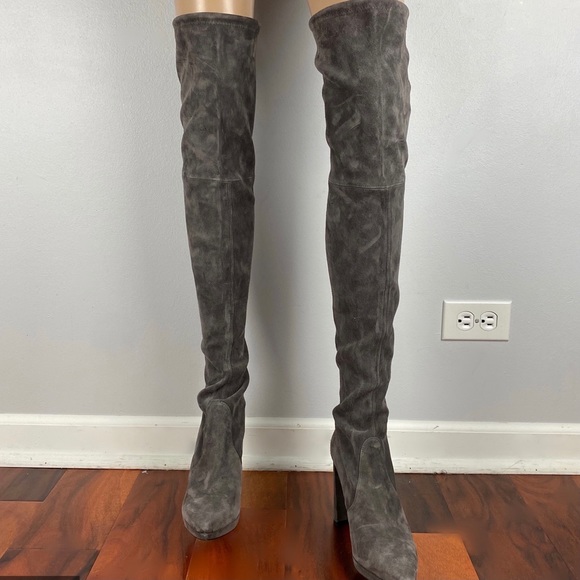 STUART WEITZMAN RARE GREY SUEDE PLATFORM THIGH HIGH BOOTS - Picture 2 of 11